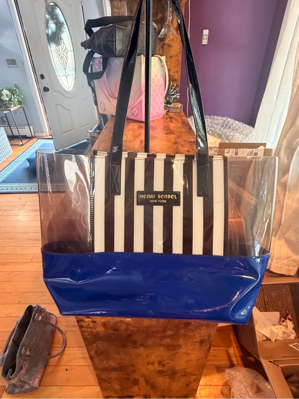henri bendel Clear Tote with Blue Base and Black Straps - Picture 1 of 7